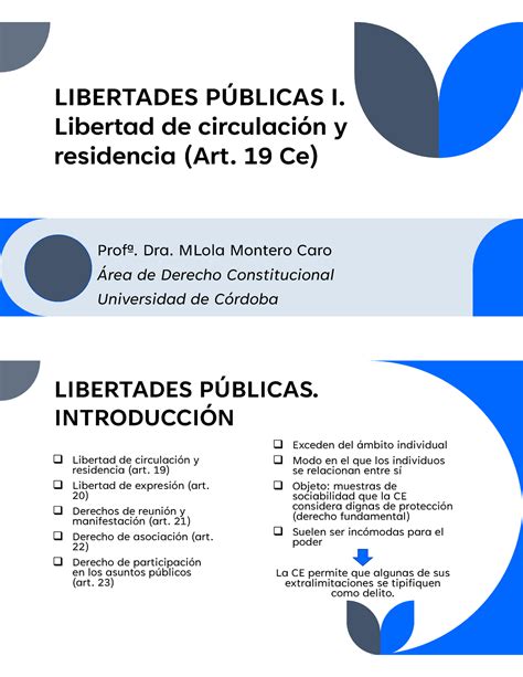 Libertades Públicas I Libertad de circulación y residencia Art 19 Ce