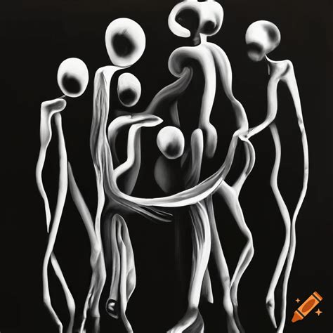 Black And White Painting Of Intertwined Individuals On Craiyon