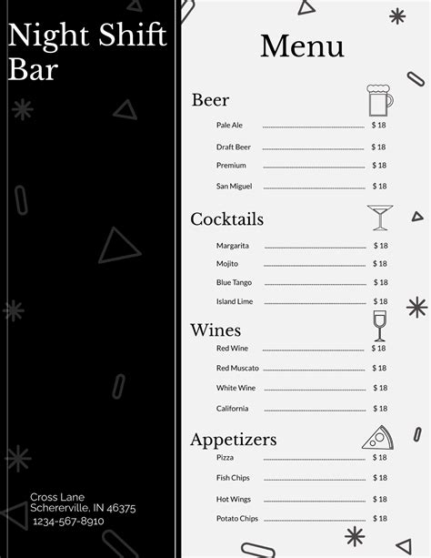 Free Bar Menu Templates Editable And Printable