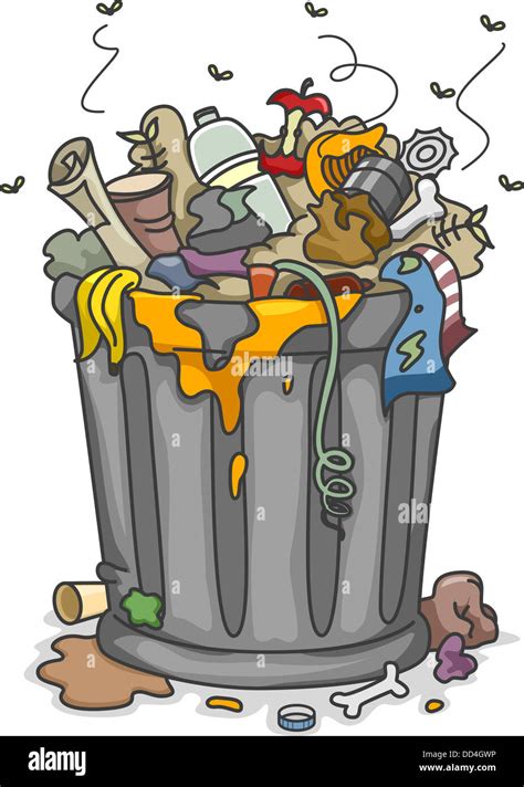 Illustration Of Overflowing Trashbin With Flies Stock Photo Alamy