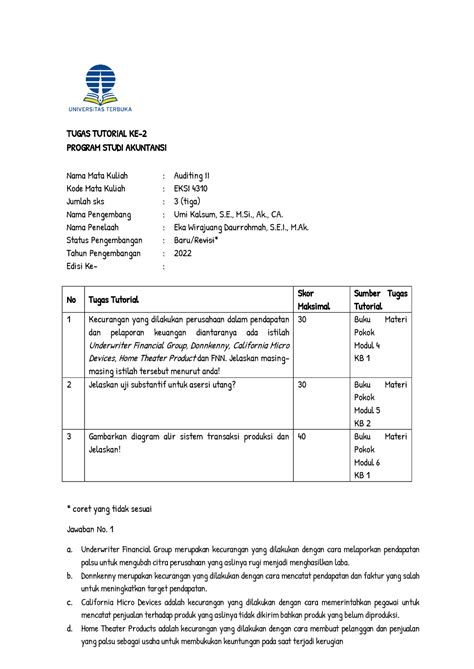 Tugas Tutorial KE 2 Auditing 2 TUGAS TUTORIAL KE 2 PROGRAM STUDI