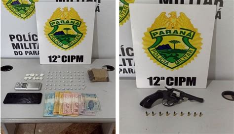 Polícia Militar apreende arma de fogo munições e drogas em