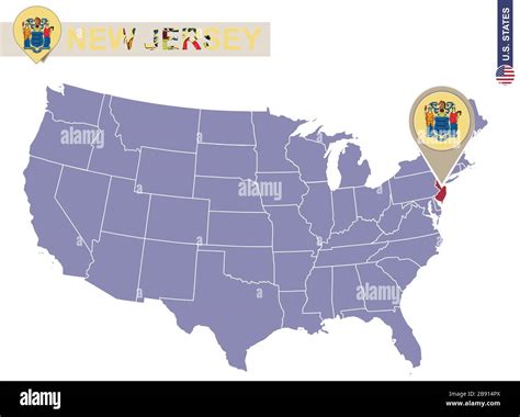 New Jersey State on USA Map. New Jersey flag and map. US States Stock ...