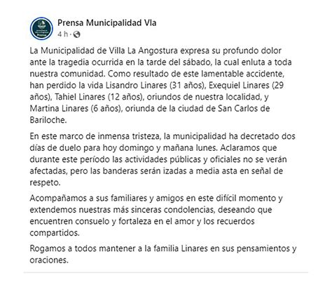 Tragedia En Villa La Angostura Dos Hermanos Y Sus Dos Hijos Murieron