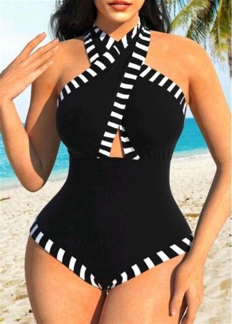 White crochet trim halter neck one piece swimsuit – Artofit