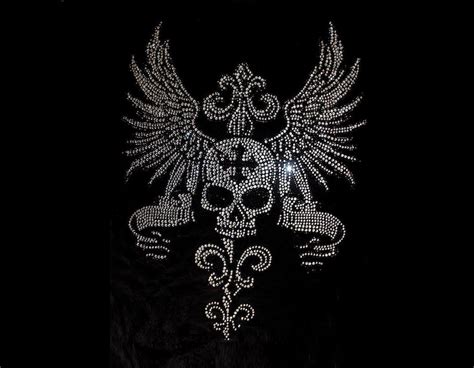 Skull Rhinestone Transfer Bling Hot Fix Iron On Patch Motif Etsy