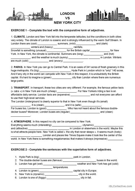 London VS New York Comparative S English ESL Worksheets Pdf Doc