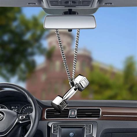 Car Accessories Pendant Mini Dumbbell Metal Auto Rear View Mirror ...