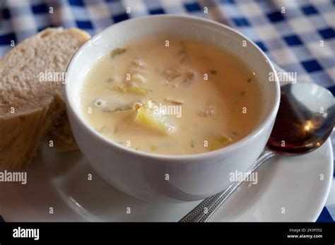 Traditional Scottish White Cream Soup Cullen Skink Made With Smoked