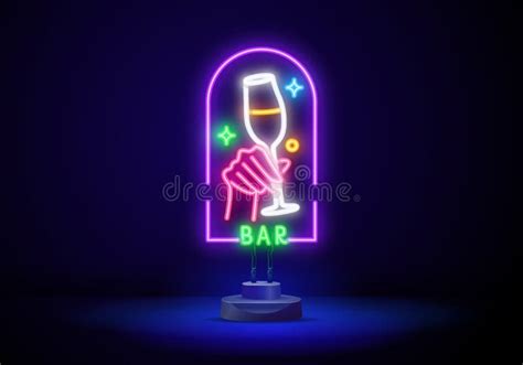 Wine Neon Sign Bright Signboard Light Banner Glass And A Bottle Of