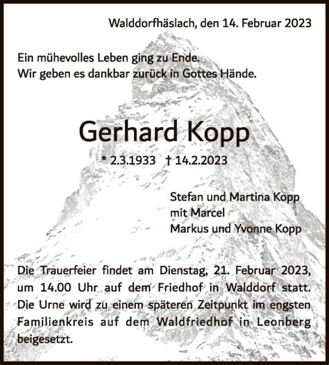 Traueranzeigen Von Gerhard Kopp Trauer Gea De