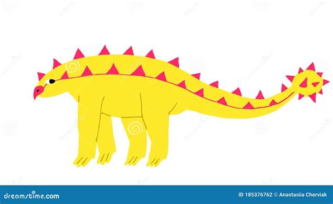 Funny Yellow Ankylosaurus Isolated on White Background. Cute Colorful Armored Dinosaur with Club ...