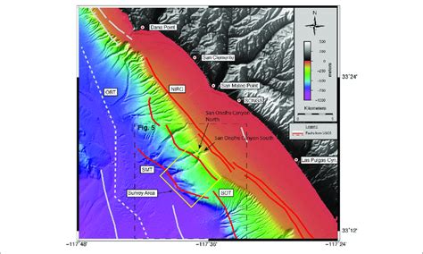 Bathymetric Map Of Survey Area Off San Onofre 3D Seismic Survey Area