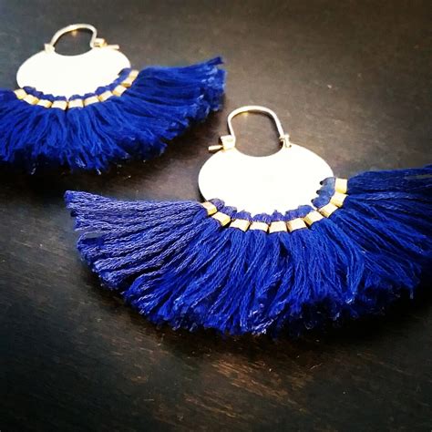 Gorgeous Brass And Blue Fringe Earrings Truly A Statement Etsy