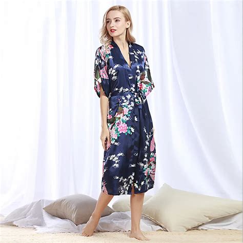 New Sexy Printed Silk Summer Robe For Women Mid Calf Hald Sleeves Casual And Comfortable For Sleep