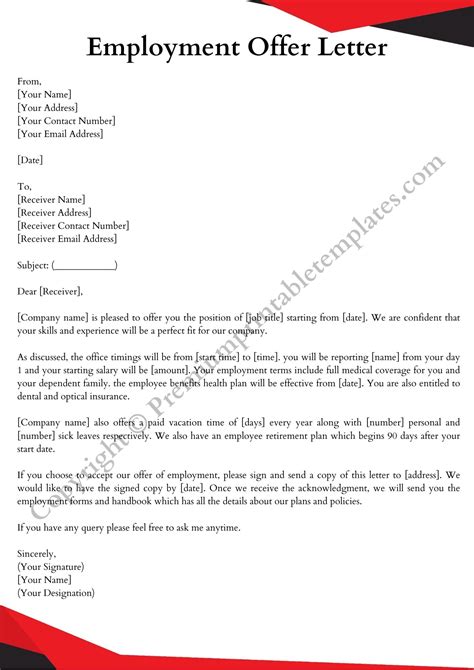 Employment Offer Letter Printable Template In Pdf And Word Pack Of