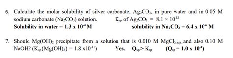 Solved 6 Calculate The Molar Solubility Of Silver