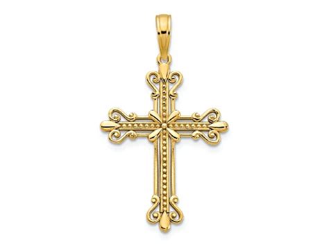 K Yellow Gold Polished And Textured Fancy Cross Pendant Rra