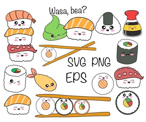 Cute kawaii sushi vector drawing cartoon illustration japanese food soy ...