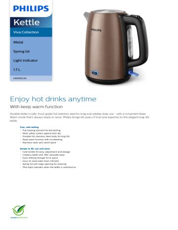 Philips Hd Viva Collection Kettle Product Datasheet Manualzz