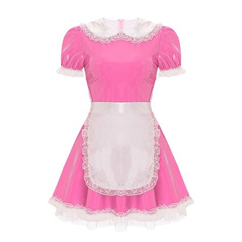 Uk Lady Sexy Maid Uniform Costume Wet Look Lace Pvc Leather Cosplay