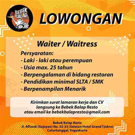 Contoh Lowongan Kerja Restoran Pelamar Kerja