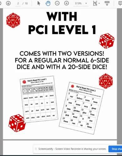 Special Education Reading Practice Read And Roll Game Pci Level 1 Sight