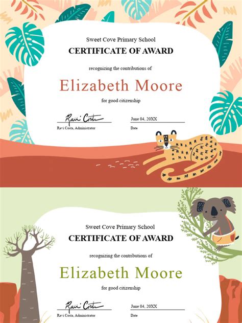 Elementary School Award Certificate Pdf