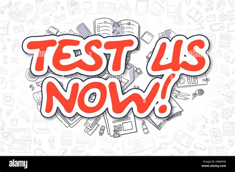 Test Us Now Cartoon Red Text Business Concept Stock Photo Alamy