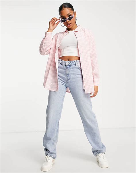 Miss Selfridge Oversized Skjorte I Pink Gingham Asos