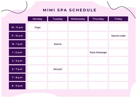 spa schedule template design royalty  vector image