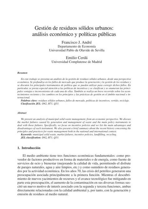 PDF Gestión de residuos sólidos urbanos análisis económico y