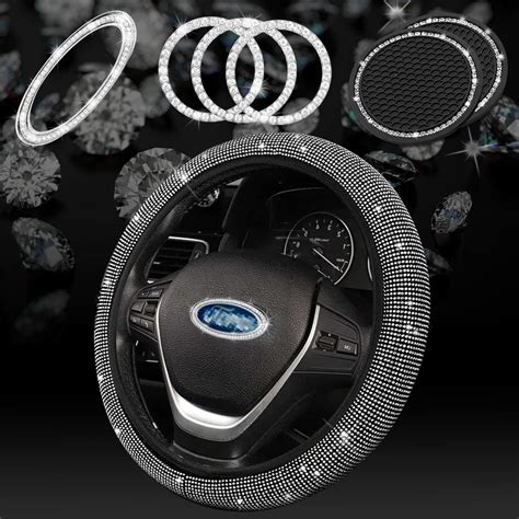 Jingsen Steering Wheel Cover For Women Bling Crystal Diamond Sparklin