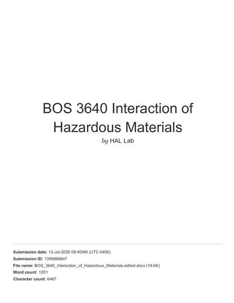 Solution Bos Interaction Of Hazardous Materials Studypool