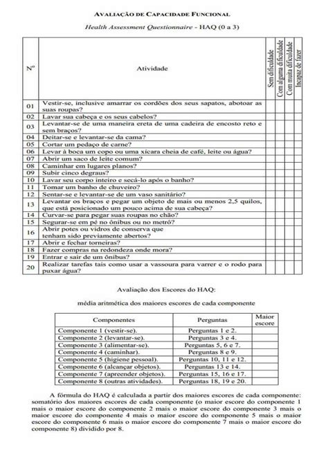 Pdf Escala Artrite Haq E Chaq Saude Ms Gov Br A F Rmula Do Haq