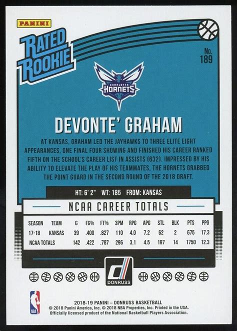 2018 19 Donruss DeVonte Graham Rated Rookie Hornets Pelicans RC 189 EBay