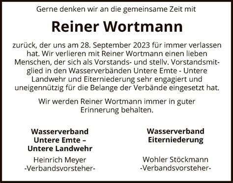 Traueranzeigen Von Reiner Wortmann Trauer Kreiszeitung De