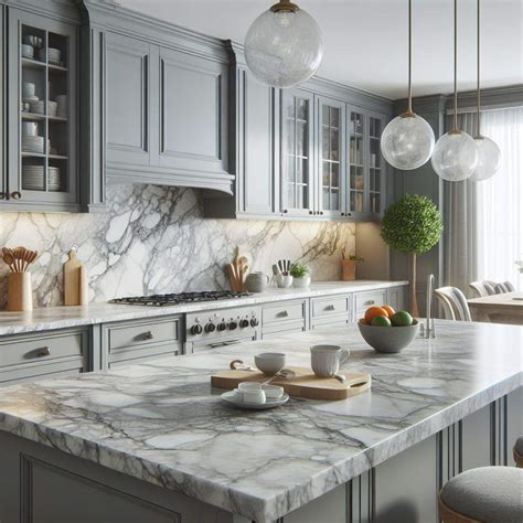 Grey Cabinets & Marble Countertops | Badger Granite