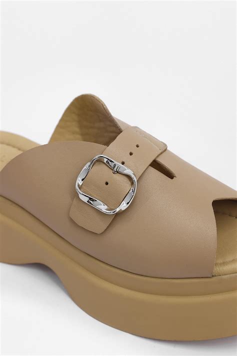 Palmer Nude Genuine Leather Heeled Slippers With Belt Accessories
