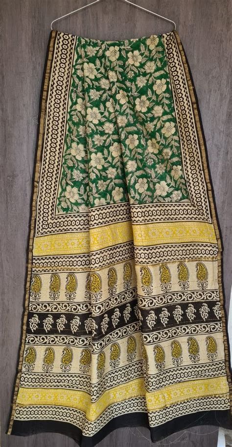 Wedding Wear Printed Antique Chanderi Silk Saree M With Blouse