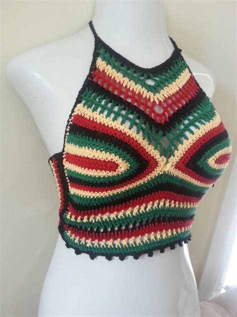 2020 Rasta Festival Top Cropped Rasta Halter Tops Crochet Halter Top