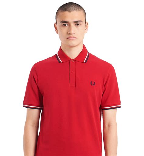 Fred Perry Black White Stripe Red Polo Shirt The Factory Kl