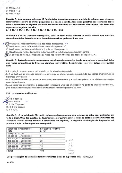 PROVA CORRIGIDA COMPLETA ESTATISTICA APLICADA Estatística Unip