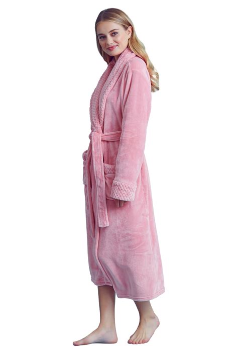 Womens Comfortable Fleece Bathrobe Plush Soft Robe For Women