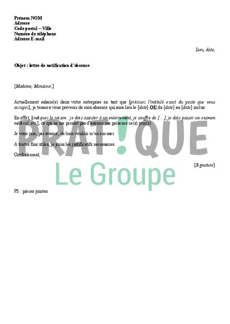 Modele De Courrier Justificatif D Absence