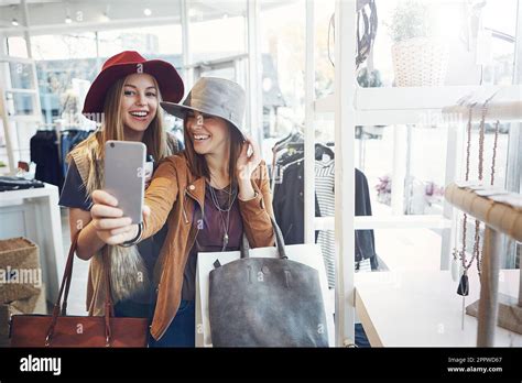 Smile Im Taking A Selfie Two Young Girlfriends Snapping Selfies While