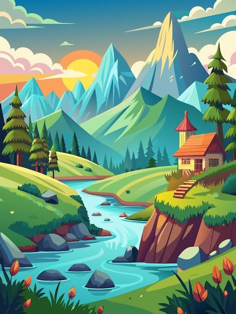 El Fondo Del Paisaje Vectorial Tranquilo Representa Una Escena De Campo