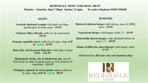 Menu at The Redesdale Arms pub & bar, Rochester