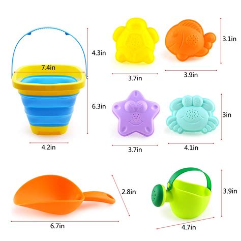 3 Otters Foldable Beach Bucket Sand Toys Set Foldable Pail Colorful