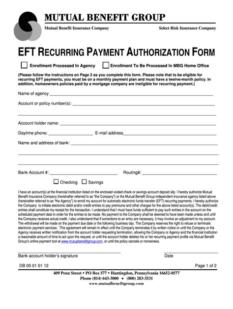 Fillable Online Db Eft Recurring Payment Authorization